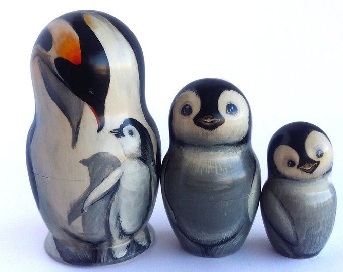 PENGUIN Russian Hand Carved Hand Painted miniature Nesting DOLL animal PENGUIN Russian Hand Carved Hand Painted miniature Nesting DOLL animal