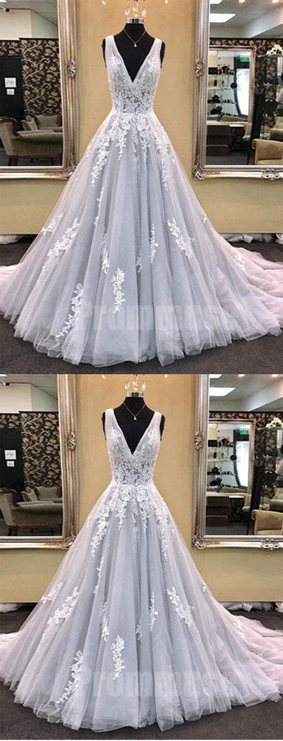 Amazing Elegant V Neck Tulle Applique Formal Inexpensive Long Prom Dresses, PM0794 The d…