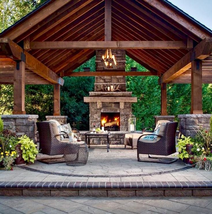 30 Cozy Backyard Gazebo Design Ideas Rustic outdoor fireplaces