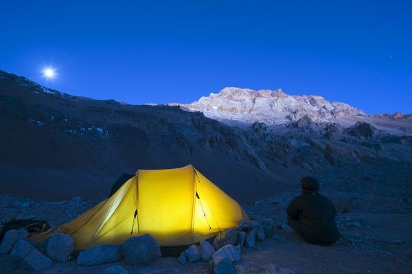 Print Of Illuminated Tent At Plaza De Mulas Base Camp Aconcagua 6962m Highest Peak In South America In 2021 Plaza South America Tent