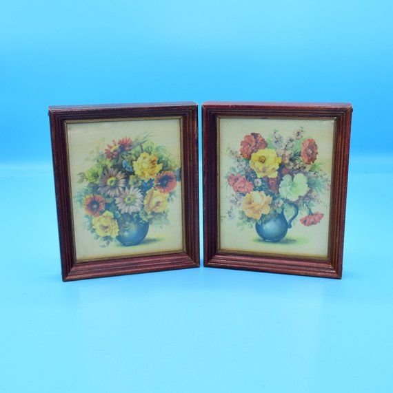 60s Floral Bouquet Ceramic Platter Hand Painted Framed Effect 12 X 10 Ceramic Platters Vintage Flower Decor Hand Painted Vases