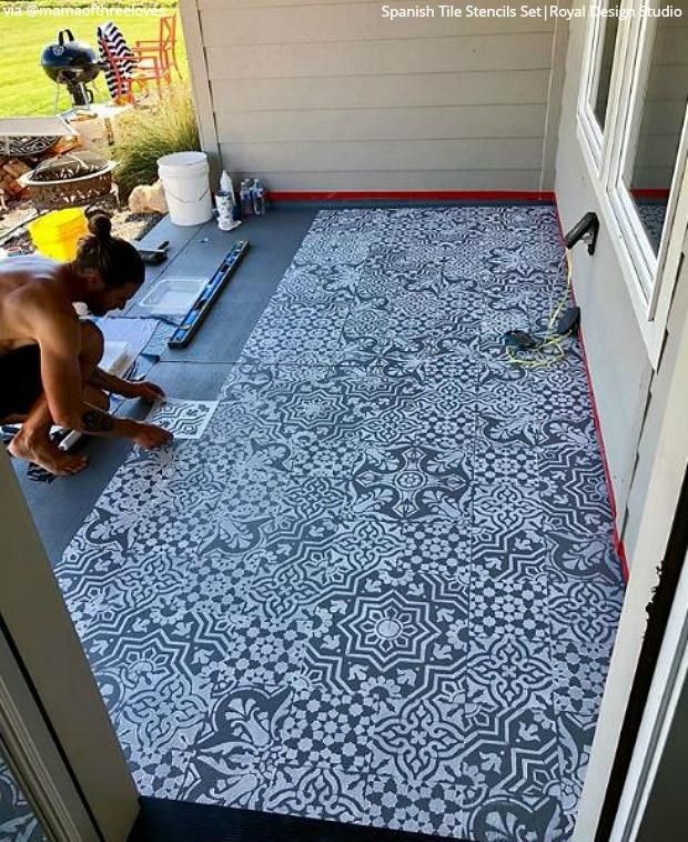 18 Budget Friendly Ways To Stencil Your Patio Floor Paint Concrete Flooring Outdoor Decor Paint Concrete Patio, Outdoor Patio Tile Patterns