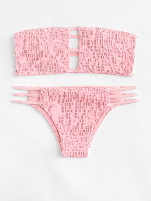 Spanish De sheinside Set Con Fruncido Abertura Shein Bikini Pk0w8nO
