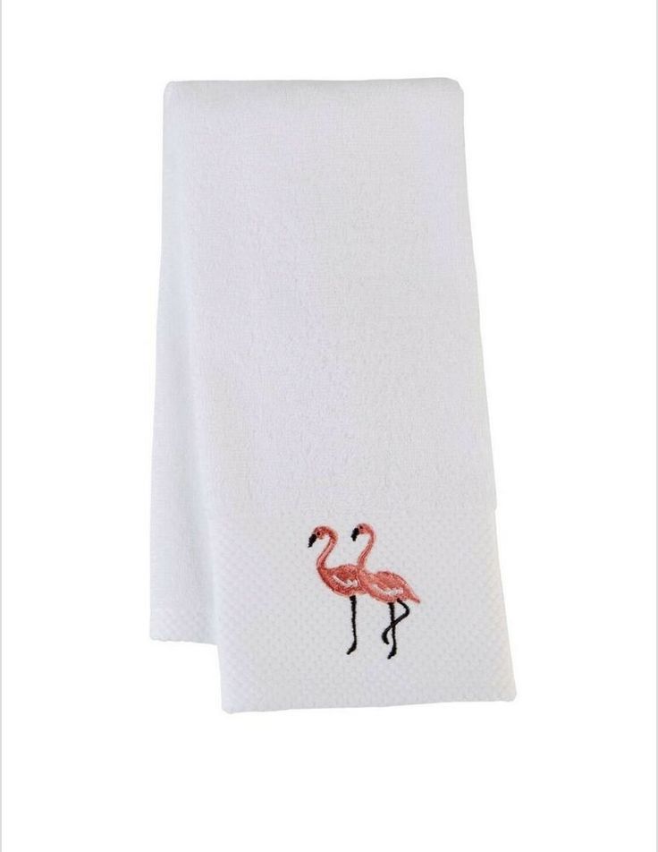 Flamingo Embroidered Hand Towels Set of 2 Summer Beach Coastal Home # ...