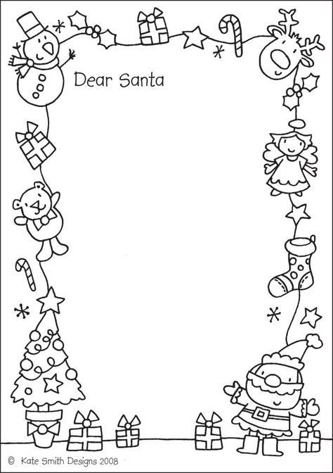 Letter for Santa (to colour in) - Kate Smith Designs| Letters from Santa Holiday Blog || 10 Perfect Santa Letter templates for your little ones to send their wishes to Santa, and have a little fun along the way!
