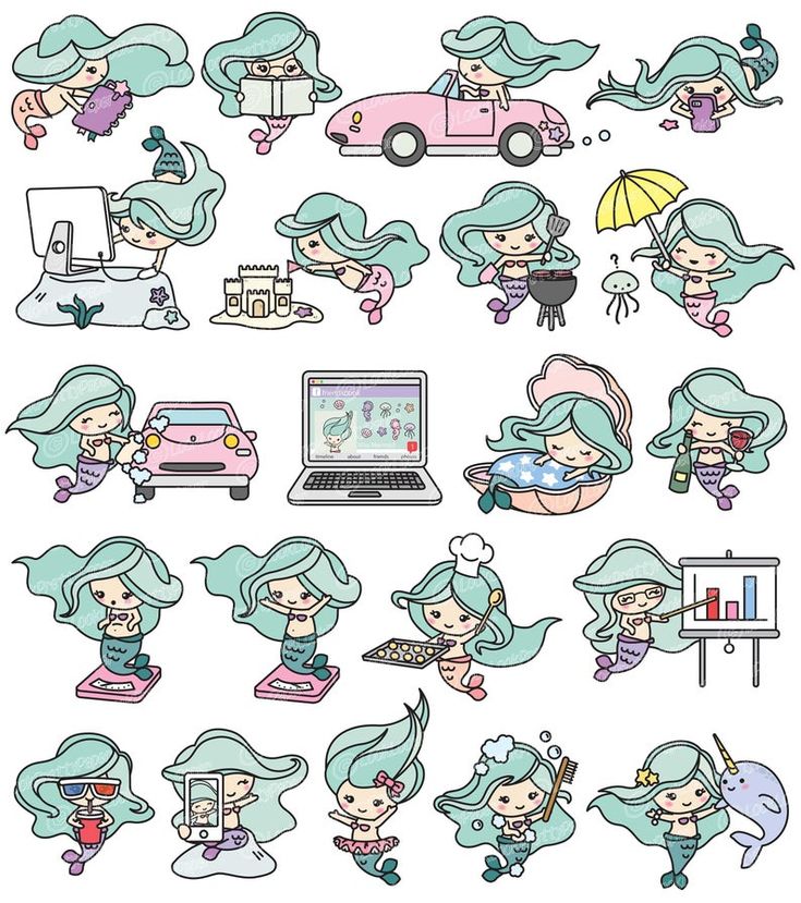 Download Premium Vector Clipart Kawaii Mermaid Cute Mermaid Clipart ...