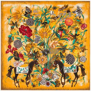 Women Vintage Pink Horse Flower Paint Scarf Big Square Head Shawl Wraps 51"*51" Women Vintage Pink Horse Flower Paint Scarf Big Square Head Shawl Wraps 51"*51"