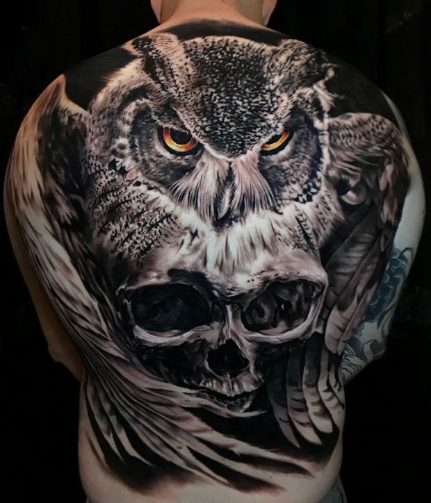 Sowa I Czaszka Tatuaż Na Plecach Animales Pinterest Tatuaje