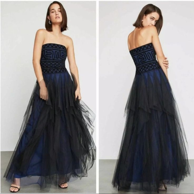 Bcbgmaxazria Dresses Bcbgmaxazria Strapless Embroidered Lace Gown Color Black Blue Size 10