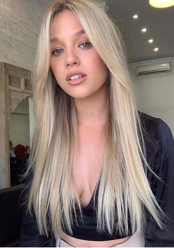 Long Wig with Bangs Half Blonde and Half Grey Straight Hair Wig Natural Looking Split Dye Wigs
