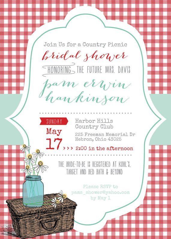 Country Picnic Bridal Shower Invitation Digital File Products Country Picnic Bridal Shower Invitation Digital File