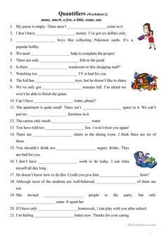 Quantifiers Many Much A Few A Little Some Any 2 English Grammar Worksheets English Grammar English Lessons