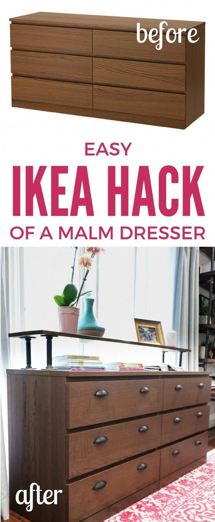 WOW! I can't believe this is an Ikea Malm dresser! What a great Ikea Malm hack. Love the industrial dresser that it turned into. Looks very high-end on a very small budget! #affordablefurniture
