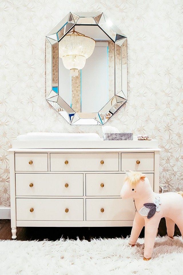 Best 25 White Dresser With Mirror Ideas On Pinterest Bedroom Glam Nursery With Fl Wallpaper A Silver Mirror And White Dresser