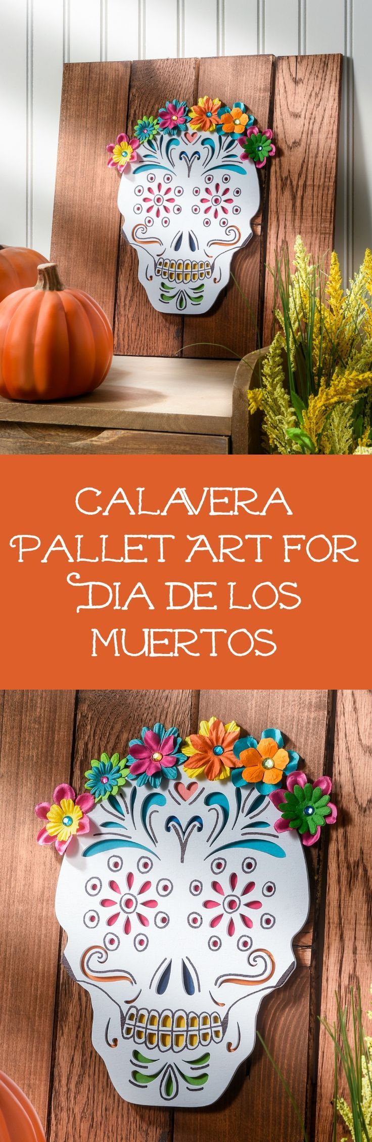 calavera pallet art for dia de los muertos