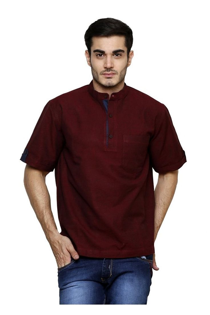 Dhrohar Khadi Earthy Wine Short Sleeve Short Kurta For Men