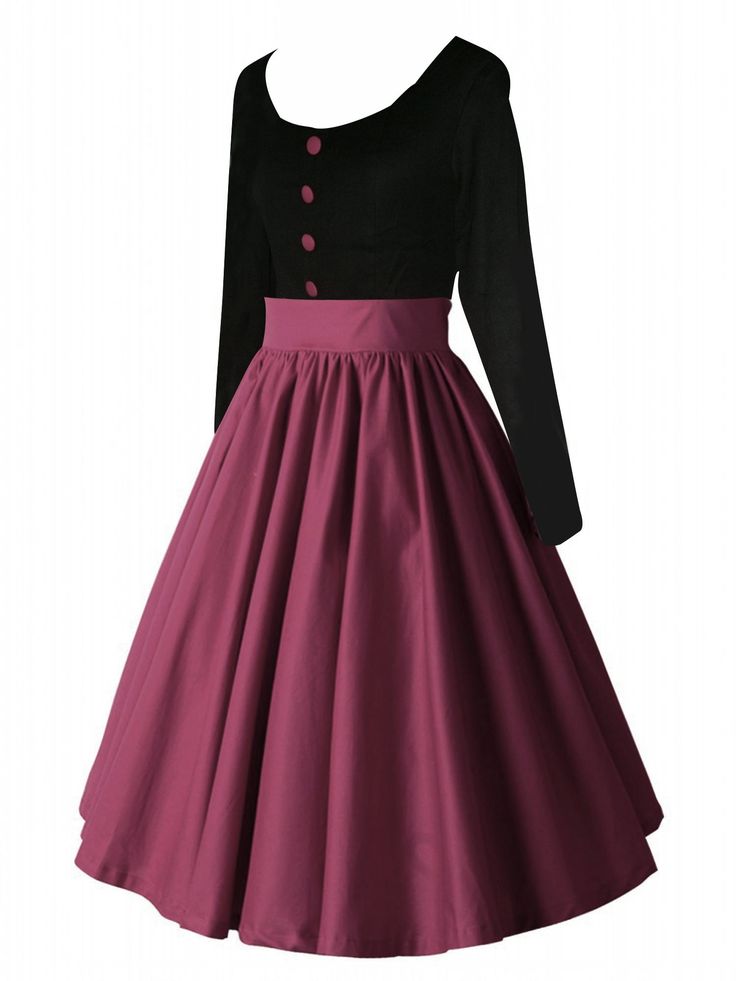 Shengdilu Womens 50s Audrey Autumn Long Sleeve Flared Dress Swing Skaters V043 Shengdilu Womens 50s Audrey Autumn Long Sleeve Flared Dress Swing Skaters V043