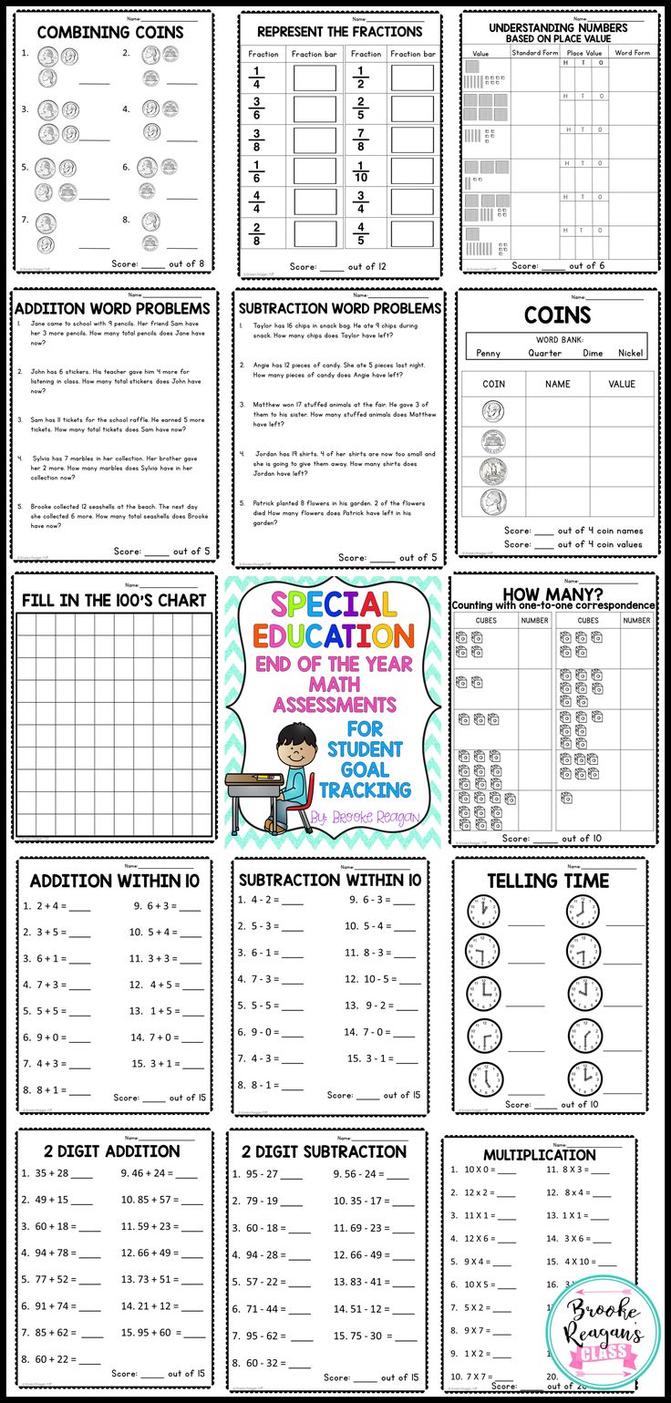 Special Education End of the Year Assessments to Track progress on Math IEP Goals! Just print these assessments, give to students with their proper accommodations and record their score. Ideal for the end of the year data tracking for goals!