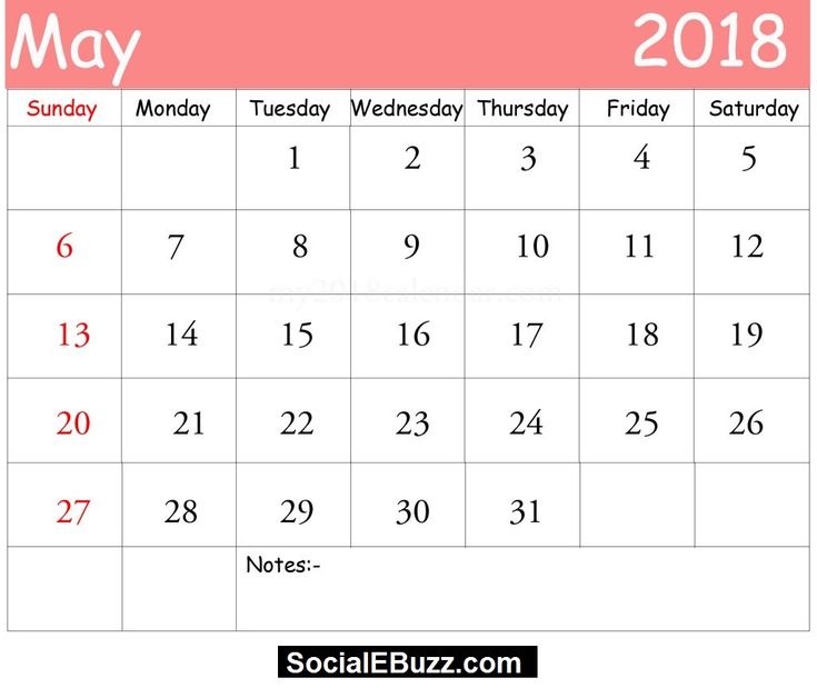 2018 May Calendar With Holidays