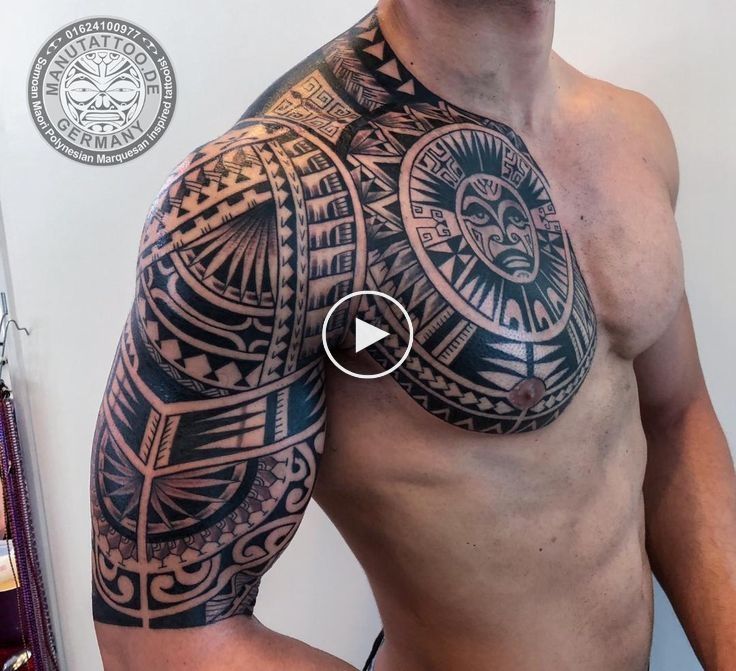 Freehand Marquesan Samoan Inspired Tattoo Chest Shoulder And Arm Piece Marquesantattoos In 2020 Samoan Tattoo Maori Tattoo Polynesian Tattoo