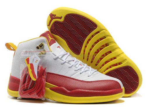 Men Air Jordan AJ12 Jordan retro 12 Basketball Shoes White Red Yellow · Real ...