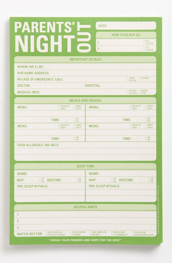 babysitter info sheet template