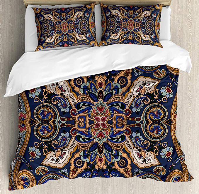 Nicole Miller Blue Brown Paisley Queen Full Duvet Cover Set Cotton Nicolemiller Full Duvet Cover Full Duvet Duvet Cover Sets