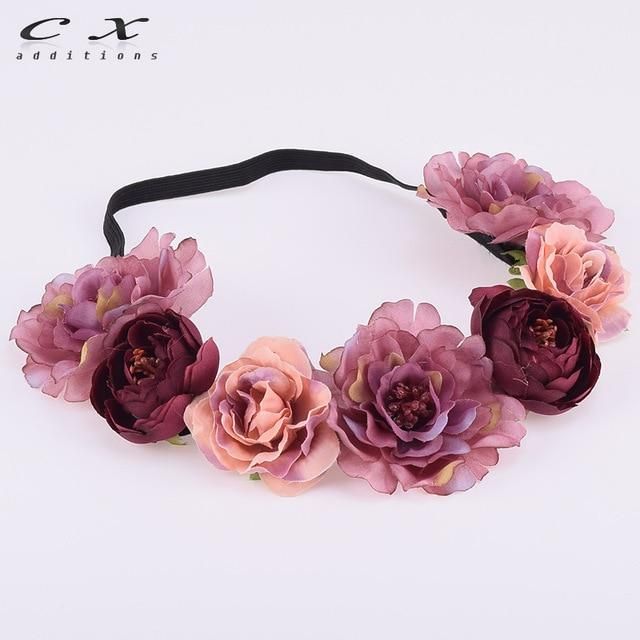 Peony Rose Bud Floral Flower Crown Boho Headwrap Bridesmaid Elastic Kids Girl Wedding Photography Hairband,1
