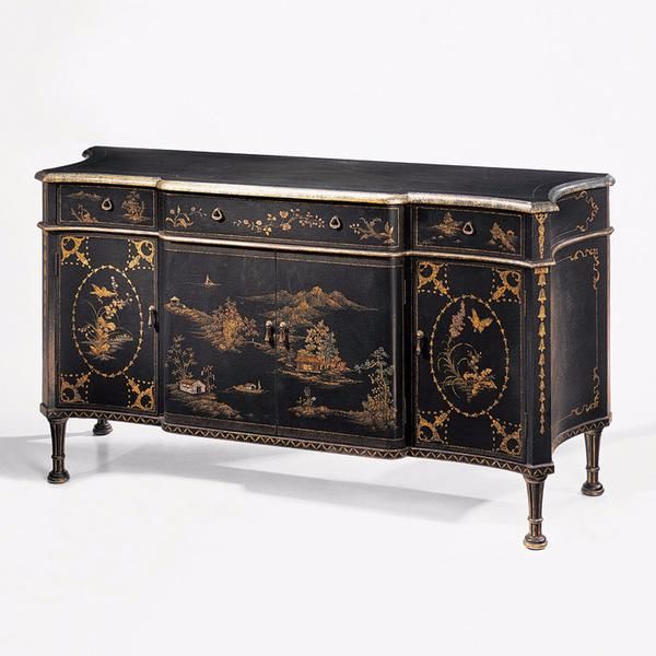 Regency Black Lacquered Chinoiserie Decorated Cabinet