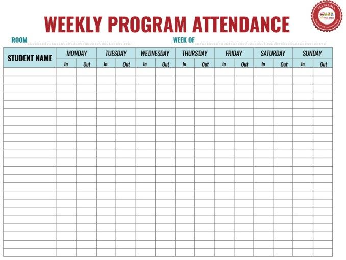 day care attendance sheet attendance sheet template weekly sign in sheet template
