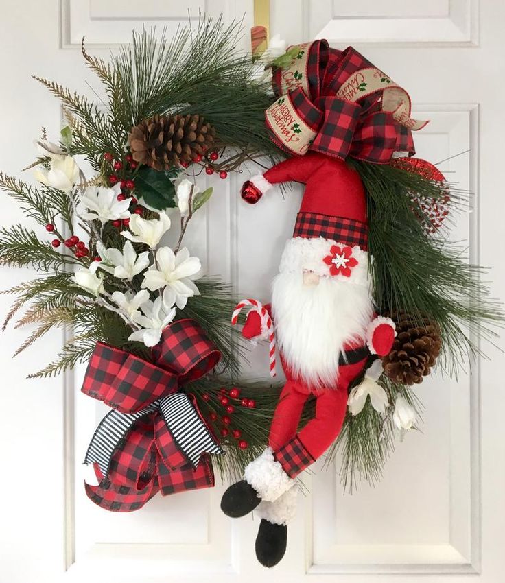 Santa Gnome and Buffalo Plaid Wreath, Christmas Santa Gnome Grapevine ... Santa Gnome and Buffalo Plaid Wreath, Christmas Santa Gnome Grapevine ...