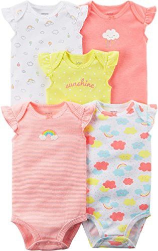 Carter's Baby Girls' 5 Pack Flutter Sleeve Rainbow Bodysuits