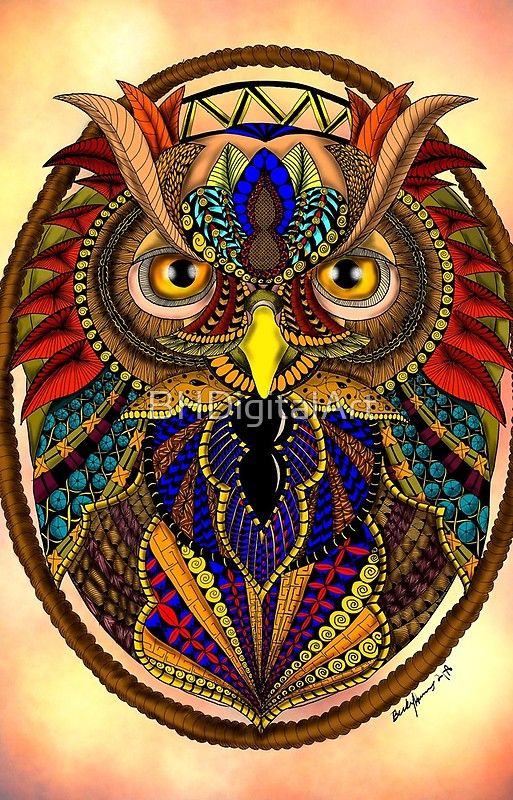 Ornate Owl in Color | Owl artwork, Owls drawing, Owl art