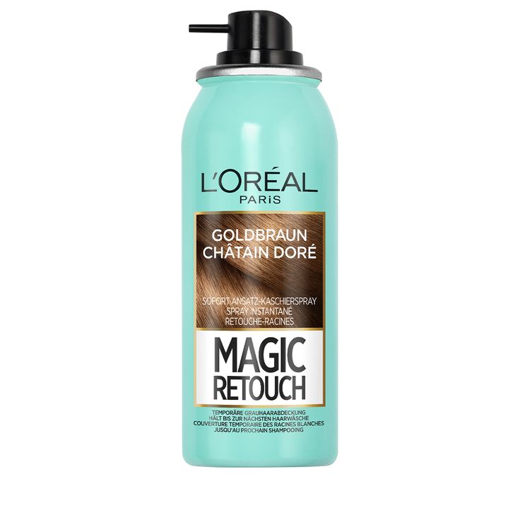 L'Oréal Paris Magic Retouch Spray kaschiert selbst graue Haaransätze in nur 3 Sekunden!    Der Mix aus facettenreichen Pigmenten passt sich harmonisch den Längen der Haare an – für stufenlose Übergänge! Mit diesem handlichen Helfer sind spontane wichtige Verabredungen kein Problem. Einfach Dose kurz schütteln, sprühen und der Haaransatz ist kaschiert. Die Farbe hält zuverlässig bis zur nächsten Haarwäsche – und auch Schweiss, feuchtes Wetter oder Styling können ihr nichts anhaben.‌ Paris, Products, Loreal Paris, Loreal, Spray, Retouching, Dose, Braun, Wetter