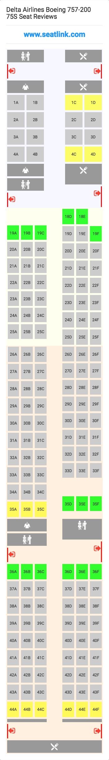 delta airlines boeing 757 200 75s 75w seat map airbus delta 1887 seating chart