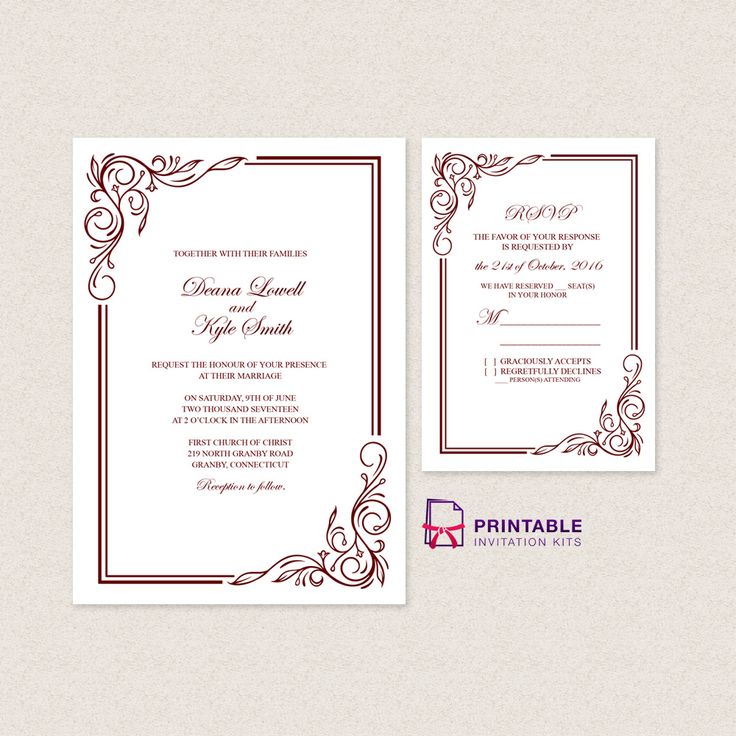 Wedding Invitation Templates Free PDFs - with easy to edit text fields. Just type your wedding information and you're set to go.