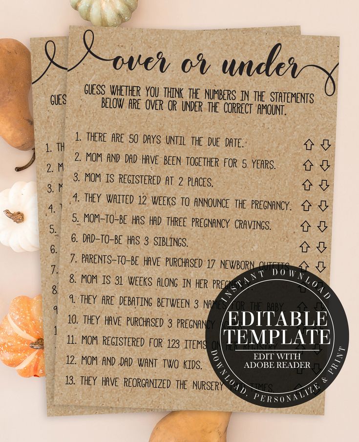 Over or Under Baby Shower Game, Coed Baby Shower Game, Rustic Baby Shower, Country Baby Shower