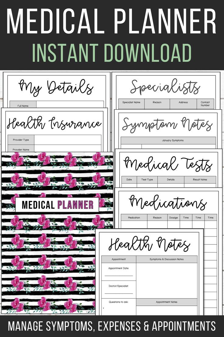 Black & Pink Floral Medical Health Planner (Instant Download)