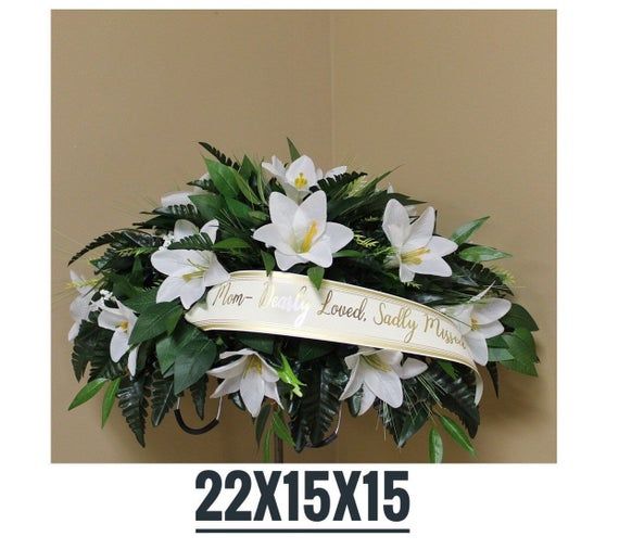 Spring or Easter Cemetery Flowers for Headstone and Grave Decoration-Yellow Peony and Lily Mix Saddle