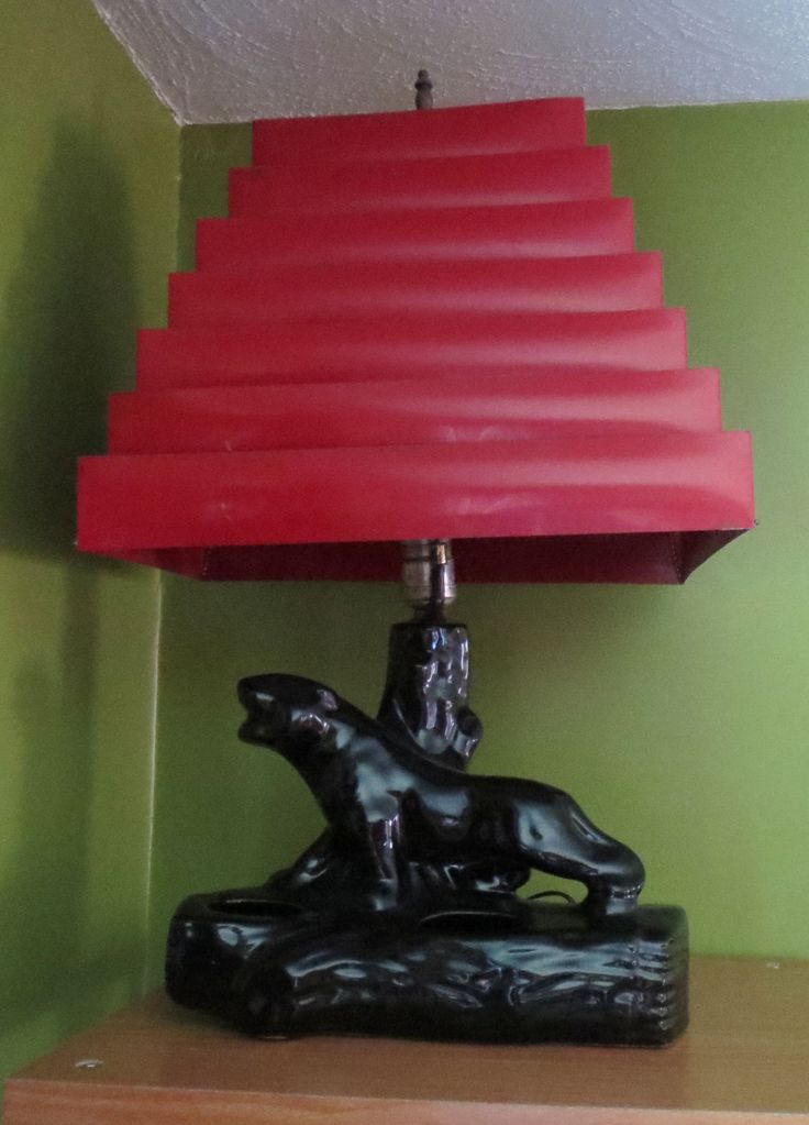 Black Panther With Red Tiered Metal Shade Lamp Shades Design Black Panther With Red Tiered Metal, Panther Lamp With Shade