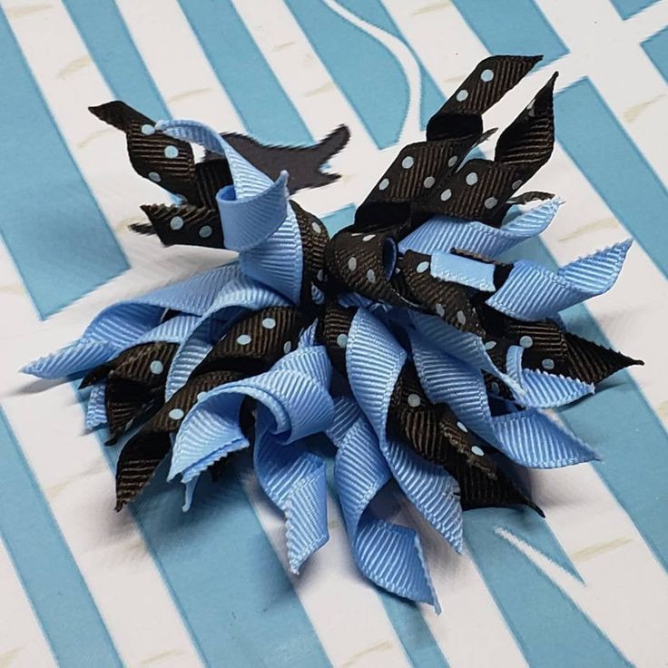 Baby Blue and Brown Polka Dot Pom Pom Corker Hair Bows / Boutique Hair Bows For ...