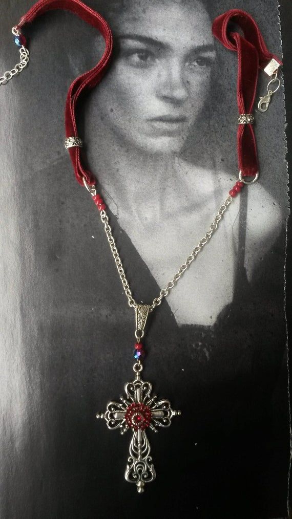 Unique Silver and Red Heart with Cross Pendant
