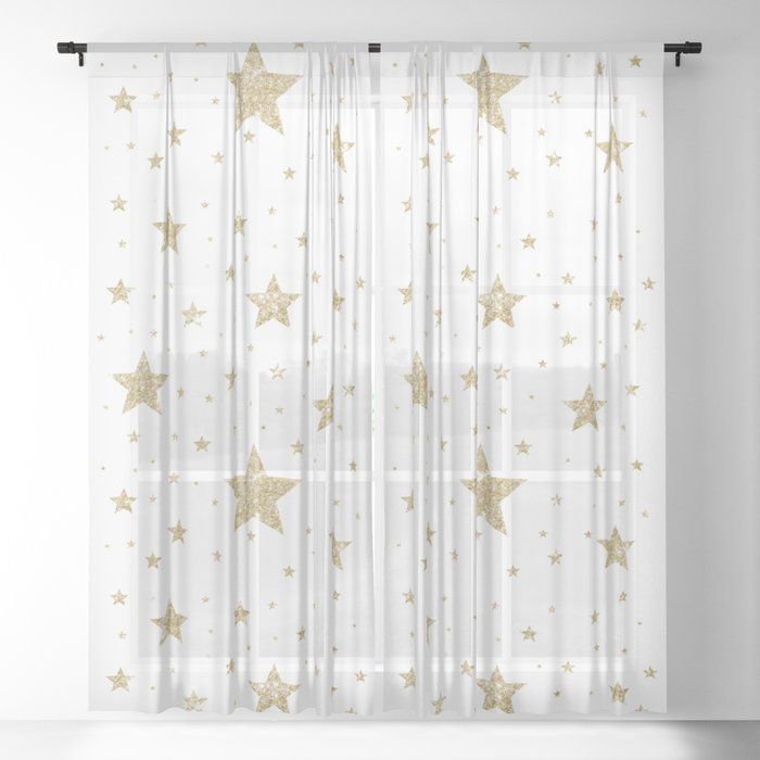Gold Stars Pattern White Sheer Curtain By Juno San Worldwide Available At Society6 Com Just One Of Curtains White Sheer Curtains Curtain, White Curtains Gold Stars