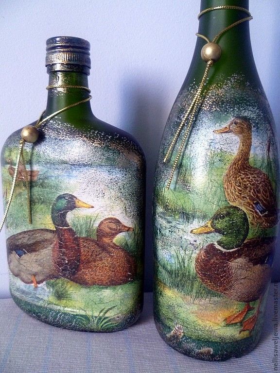 С декупаж из открыток на бутылках, шахтерам