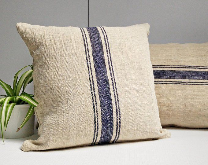 Grain Sack Lumbar Pillow Cover Authentic Antique European Etsy Grain Sack Pillows Grain Sack Grain Sack Fabric