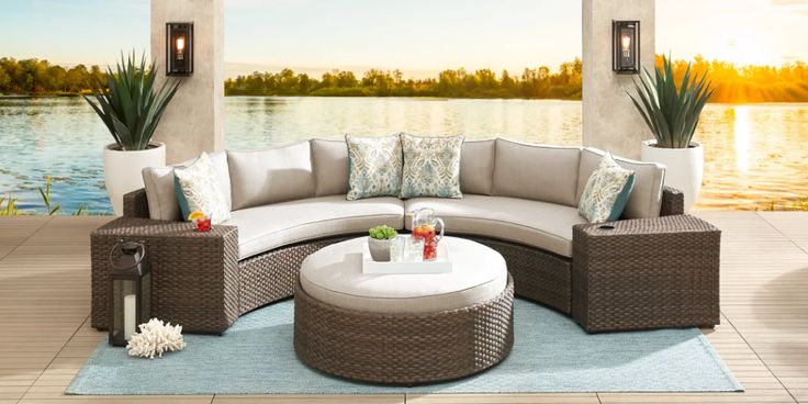 Rialto Brown 4 Pc Curved Outdoor Sectional With Putty Cushions Rooms To Go Sofa Rialto Brown 4 Pc Curved Outdoor, Outdoor Furniture Rooms To Go