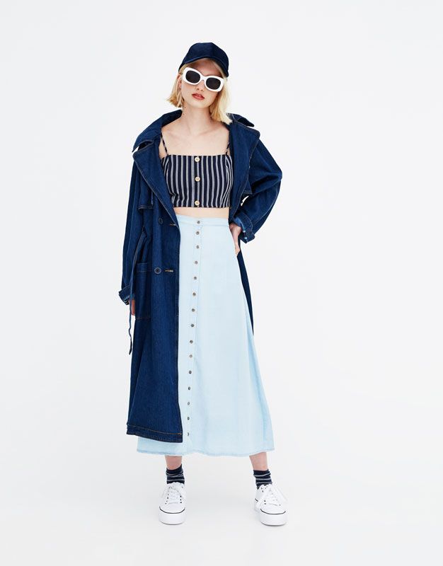 Düğmeli Midi Jean Etek Pull Bear Faldas Faldas Midi Falda Vaquera