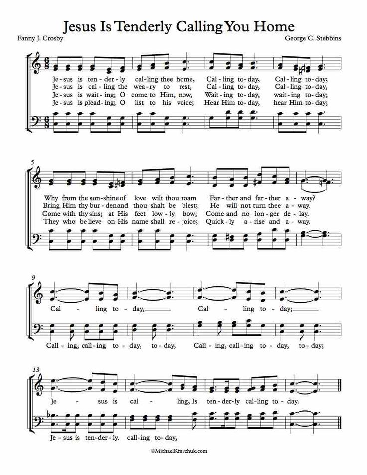 Free Choir Sheet Music Jesus Is Tenderly Calling You Home Gospel