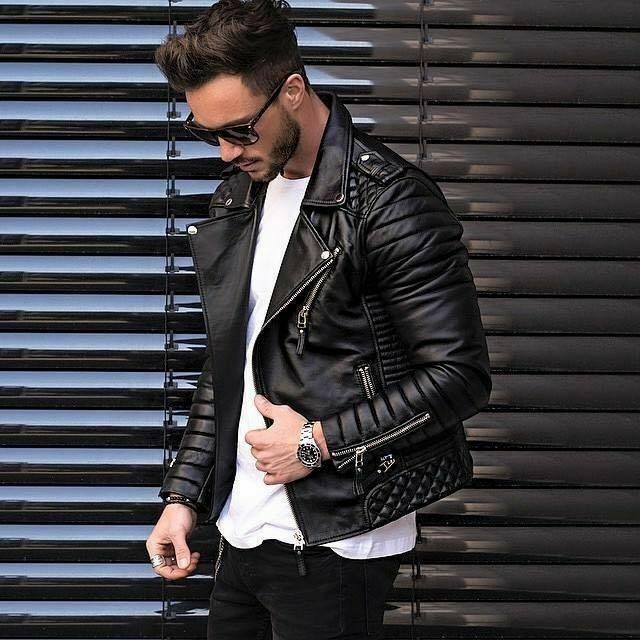 New Men/'s Genuine Lambskin Leather Jacket Black Slim fit Biker Motorcycle jacket