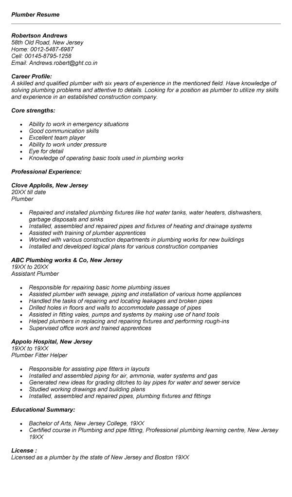 pipefitter resume examples journeymen plumbers resume sample plumbing resume examples